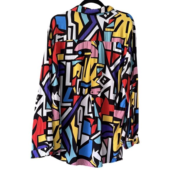 Big Dart Pop Art Print Womens 90s Vintage Button-Up Blouse UK 22 US 18/20 - Picture 4 of 6